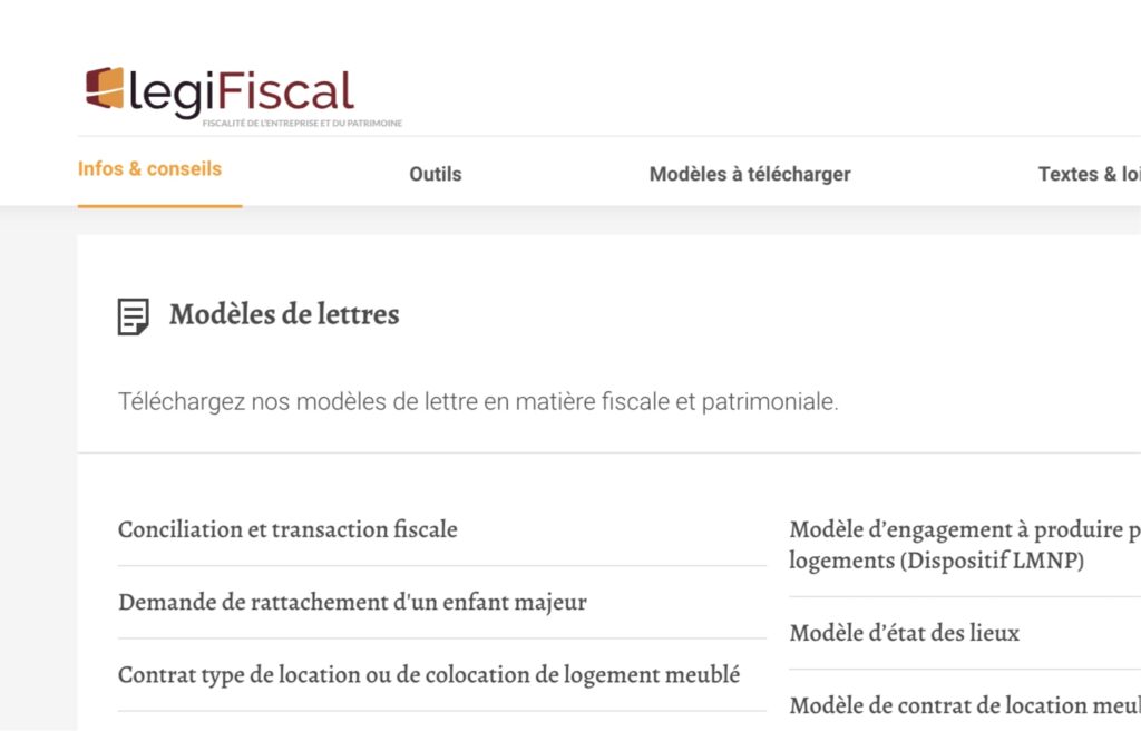 Capture d'écran du site d'informations LégiFiscal